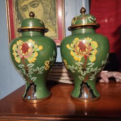 2 Cloisonne jars 10.5x6 inches .