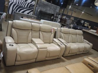 Triple Power Home Theater Console Loveseat — Moto Motion (Champagne)