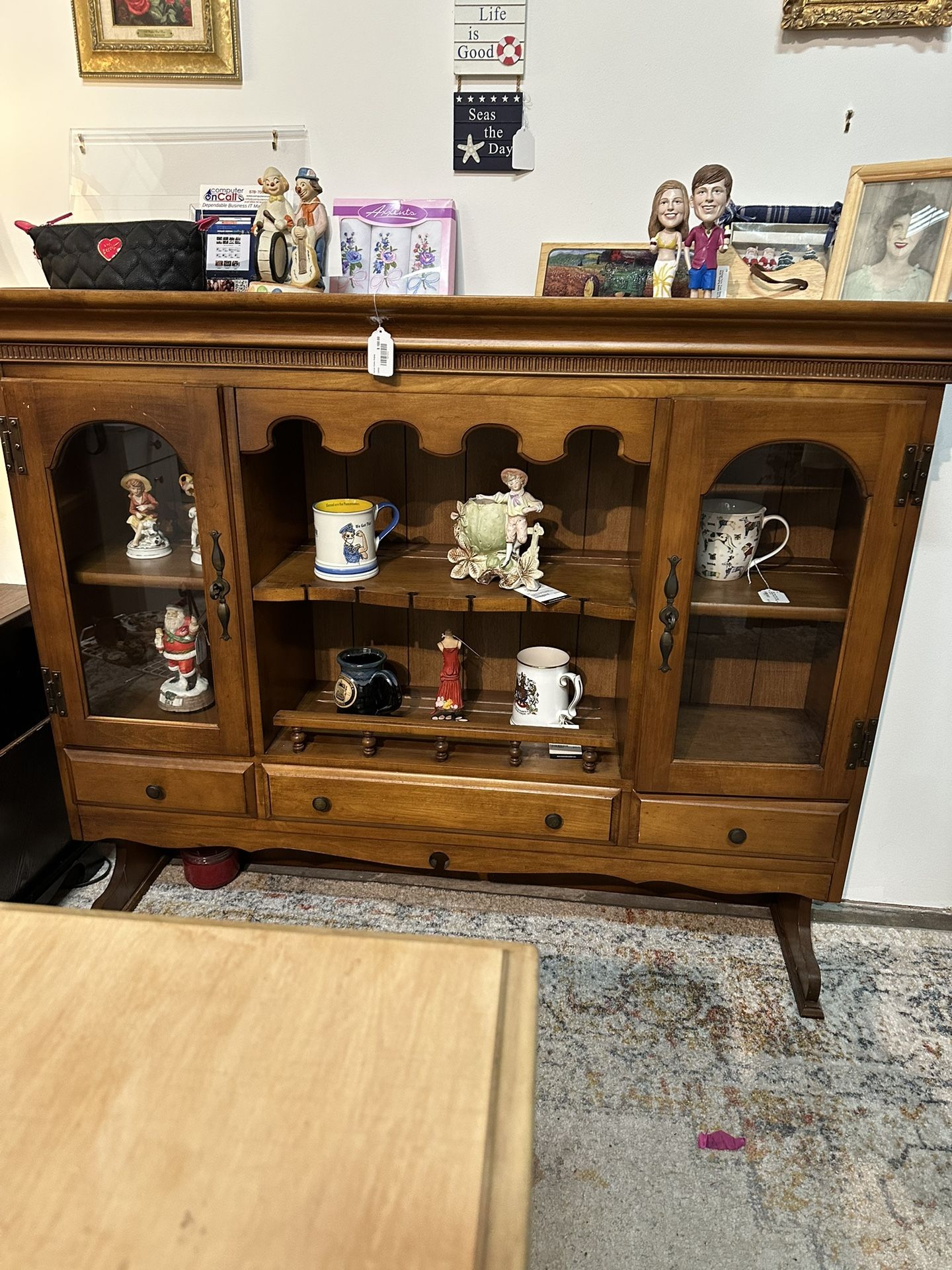 Antique Display Entertainment Center Shelf Furniture Unique Rare Vintage Wood Wooden