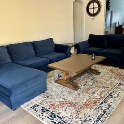 Navy Blue Velvet Sectional and Sofa with FREE Area Rug!!