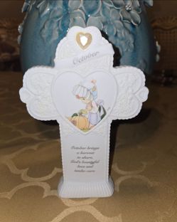 Vintage Precious Moments "October" Monthly Birthstone Standing Cross.