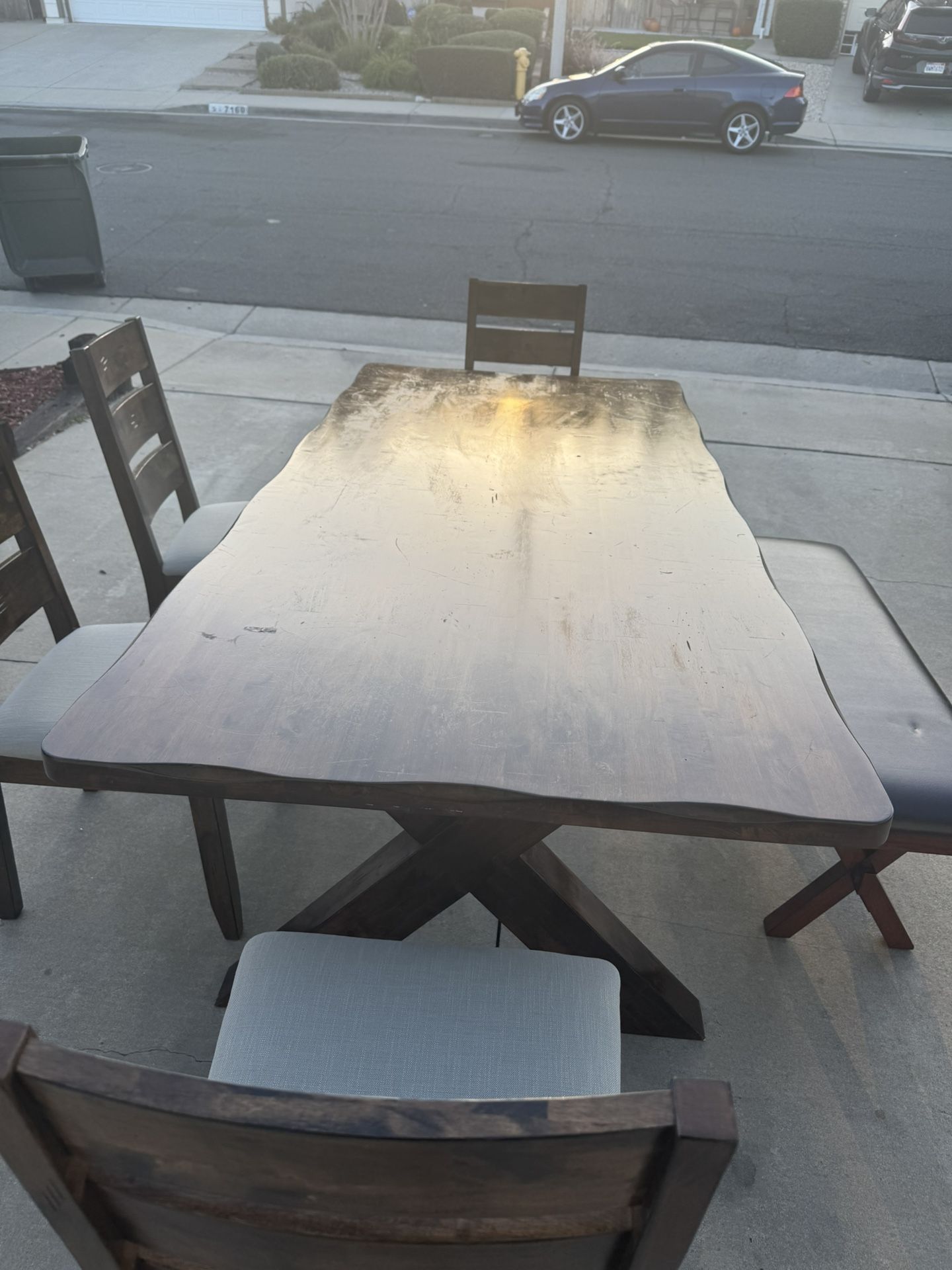 Rustic Dining Table With 4 Chairs And Bench 