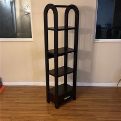 Dark Wood 5-Tier Shelf with Drawer – Tall Display Storage