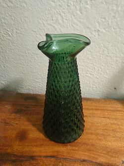 Empoli Green Diamond Point Glass Vintage Pitcher Mid-century (Read)