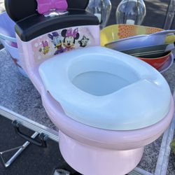 Disney Minnie Mouse Potty/toilet Seat Battery Operated With Flush Sounds , And Booster Seat $15 Each Only Used At Grandmas