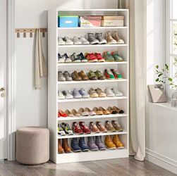 new assembled Shoe Cabinet, 9 Tiers 40-45 Pairs Heavy Duty Wood Freestanding Shoe Storage Cabinet, 70.8'' Tall Shoe Organizer with Open Storage for En