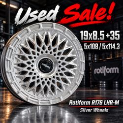 🔥 19x8.5 5x108 / 5x114.3 +35 ROTIFORM R176 LHR-M SILVER WHEELS – USED 🔥