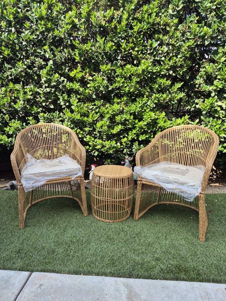3 Pieces Wicker Woven Chat Set Of 3 Color: Natural Brown