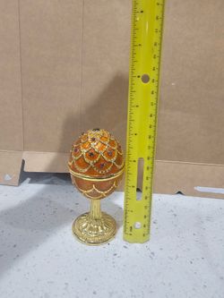 Enamel Jeweled Egg Trinket Music Box Natural