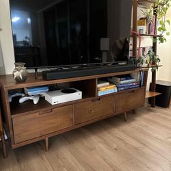 Solid pine wood Mid-Century Modern TV stand.