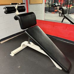 Decline Bench, Shoulder Press, Hack Squat, T Bar Row, Elliptical 