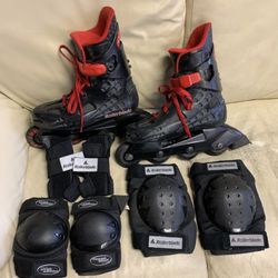 Rollerblade skates (made In Italy) Men’s Size 9 With Knee Pads, Elbow Pads And Wrist Guards (size medium) - Well Kept Condition