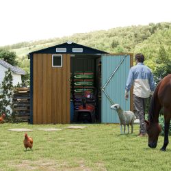 6x8FT Outdoor Steel Storage Shed with Clear Window, Lockable Doors, Compact Metal Tool Shed for Garden, Backyard, Patio, Utility, and Bike Storage,yel