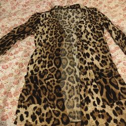 Leopard Cardigan w/ pockets and buttons cotton polyester size medium