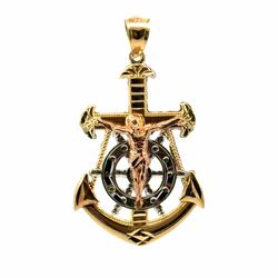 Men’s 14k Tri Toned Rose White Yellow Gold 1.75” Inch Mariner’s Cross Crucifix Pendant for Necklace GP3127951