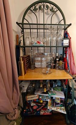 PRICE REDUCED! Iron Kitchen Wine & Storage Rack with Wood Countertop – $125 OBO