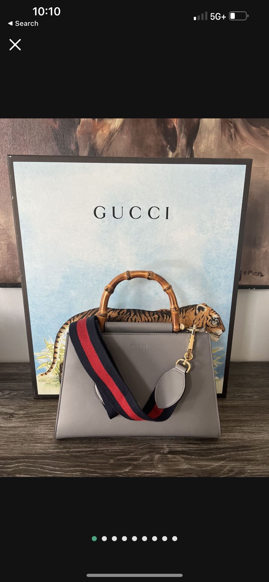 Gucci Grey & Ivory Leather Nymphaea Bamboo Top Handle Bag