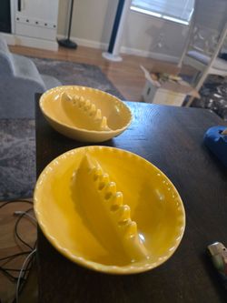 Set of 2 Vintage Yellow Anholt Ashtrays