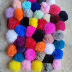 Genuine Fur Pom Pom Keychains Individually 