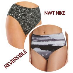 NWT Nike Adventure Reversible High Waist Cheeky Bottoms Swimsuit Black Grey XL
