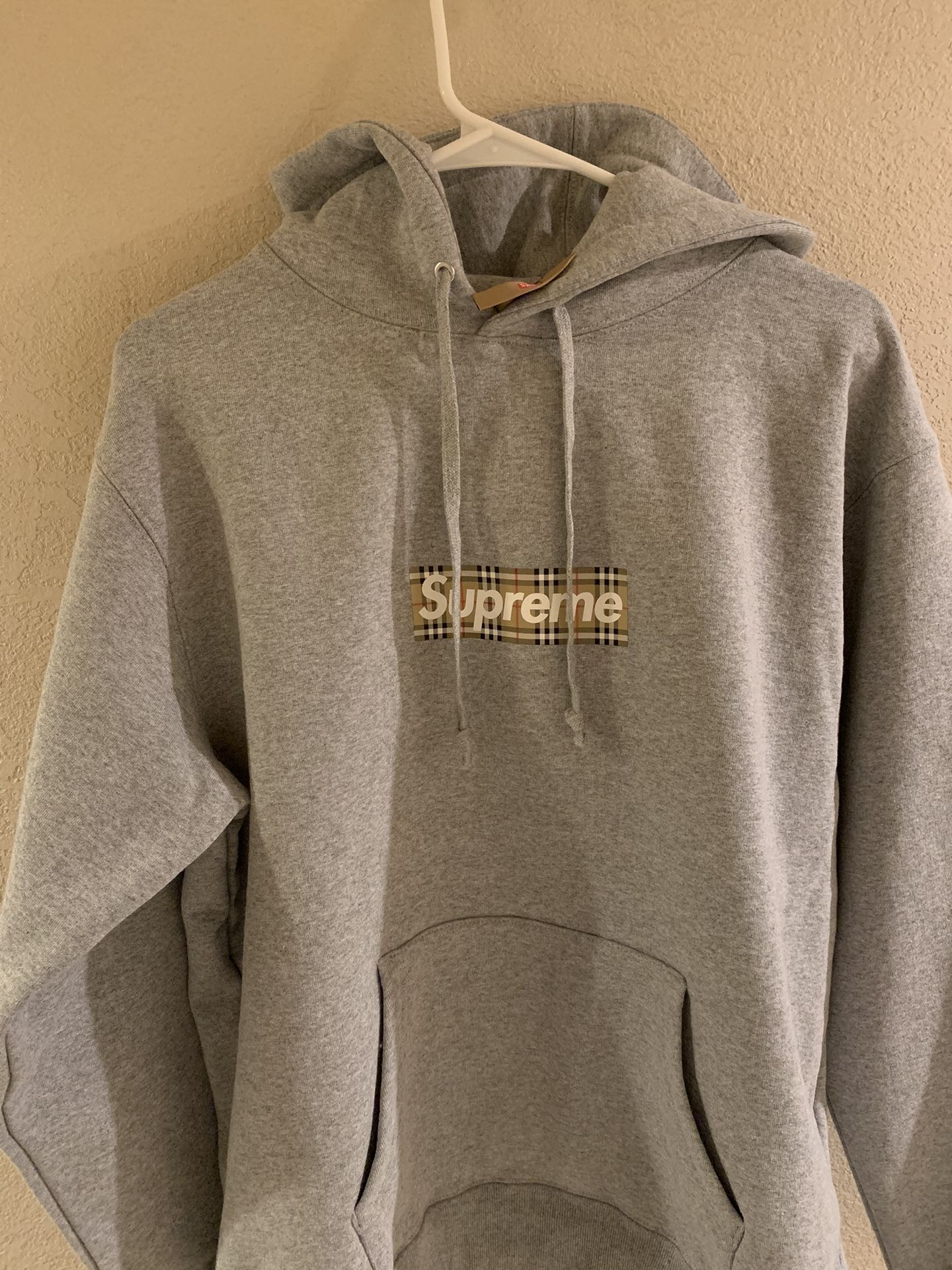 Grey Supreme Burberry Box Logo Hoodie