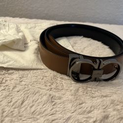 Salvatore Ferragamo Gancini Reversible Belt Brown/Black 34” w/ Dust Bag
