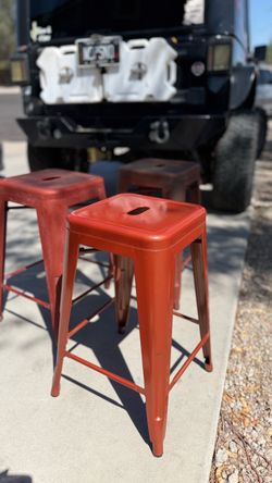 Red Metal Bar Stools – Set of 3