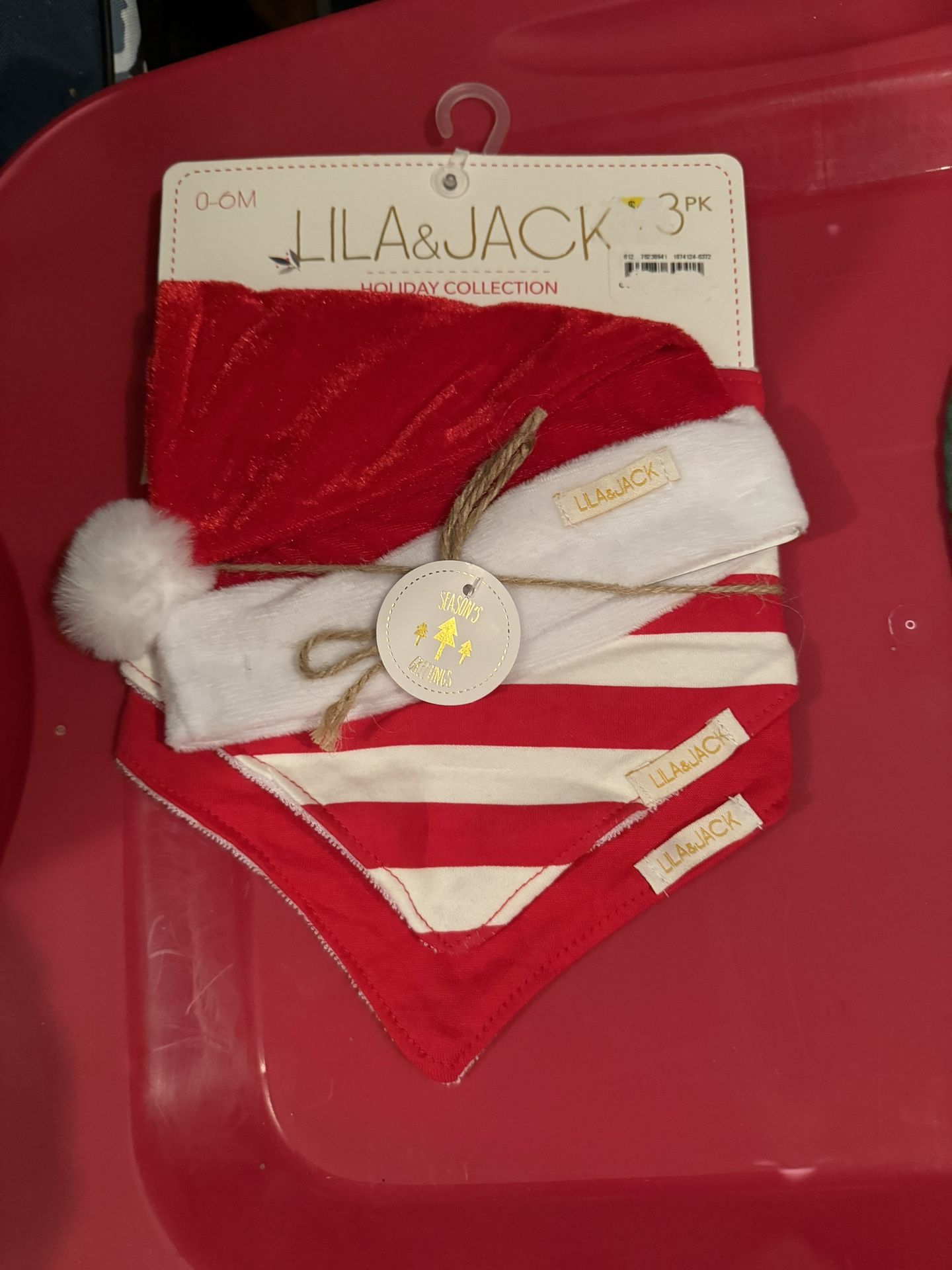 New Baby Christmas Lila & Jack 3 Pack Hat Bib Set