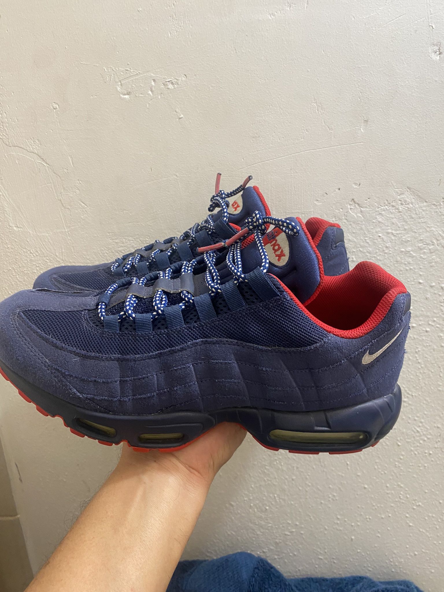 Nike Air Max 95 Premium MIDNIGHT NAVY RED WHITE, Size 11 