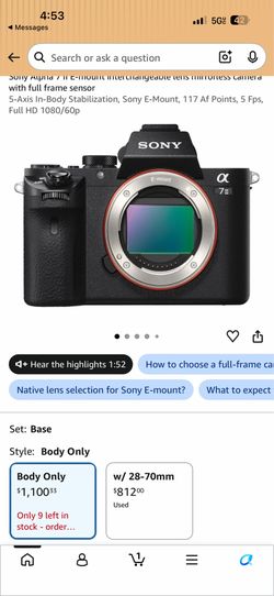 Sony alpha 7II with lens pack
