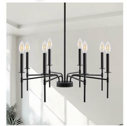 Modern Chandelier for Dining Room, 8-Light 26.8" Black Modern Chandelier for Dining Room, Adjustable Height Light Fixtures Over Table for Bedroom Kitc