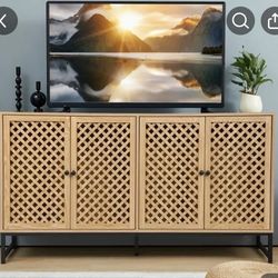 brand New In Box Tv Stand/accent cabinet/buffet/kitchen Storage Cabinet in natural wood color