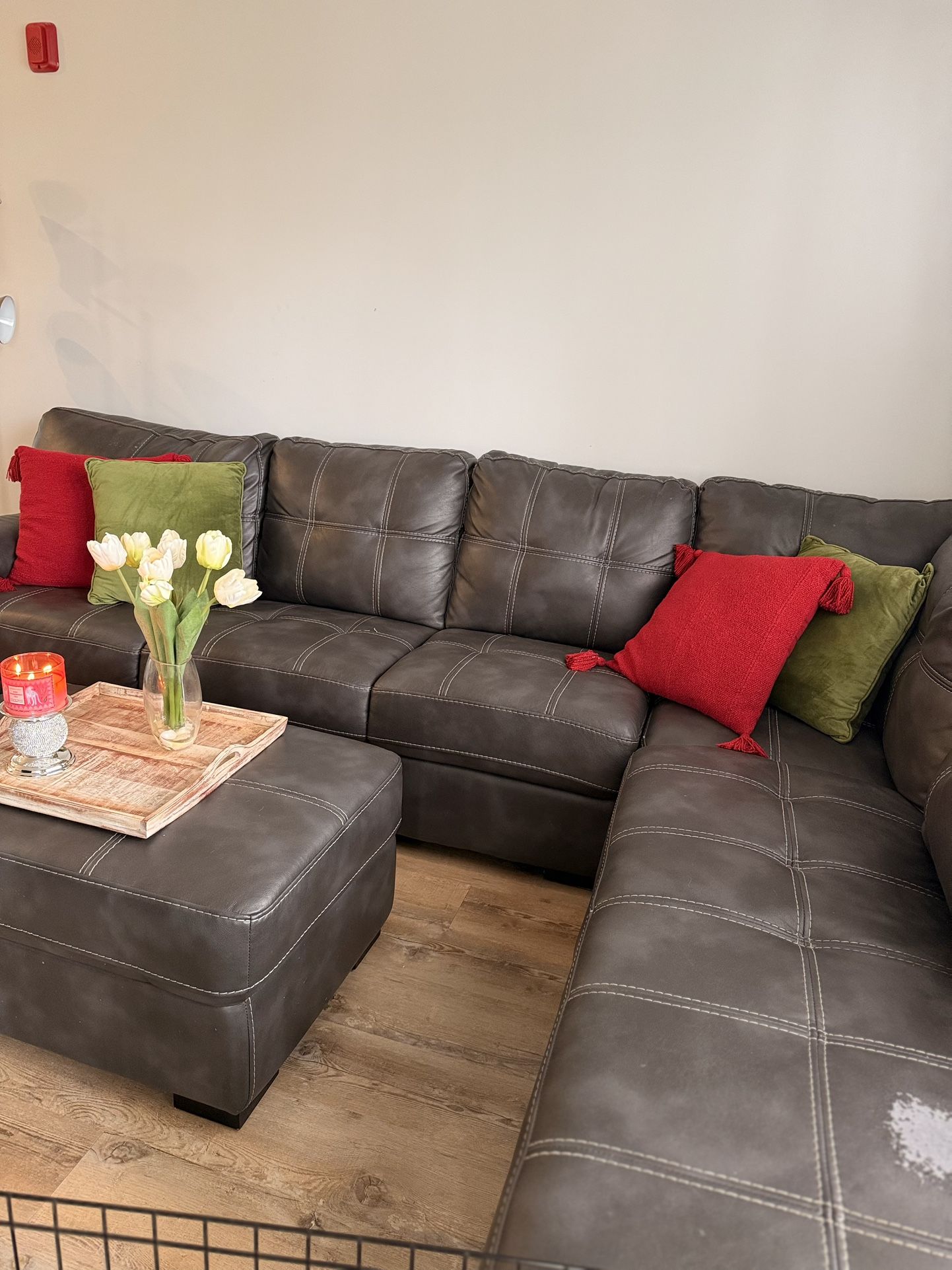 Black Leather Sectional Sofa/ Center Table