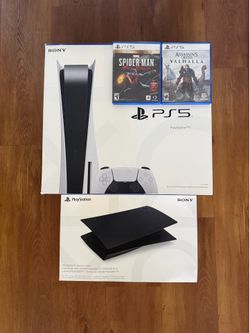 OG PS5 with controller, black cover, 2 games