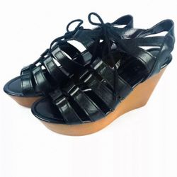 👠NEW! Rue 21 Black Lace Up Wedge Shoes L 9/10