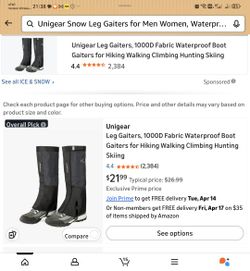 Unigear Snow Leg Gaiters for Men Women, Waterproof Boot Gaiters for Hiking Walking Climbing Hunting Skiing 1000D Fabric (Grey,Large