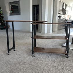 Sofa Side Table W/ Wheels, Storage Shelves