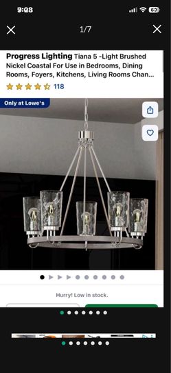 Progress Lighting Tiana 5 - Light Brushed Nickel Coastal Chandelier For Use in Bedrooms, Dining Rooms, Kitchens, Living Room