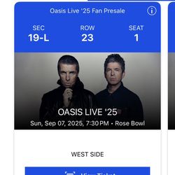 Four Oasis Tickets For 9/7 Show