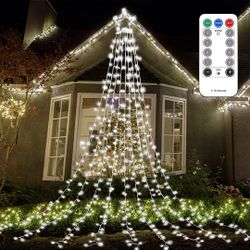 416 LEDs 8 Modes Outdoor Christmas Decorations Star Lights String, Star Lights Outdoor with 12" Lighted Topper Star with Remote Control Outdoor Party 