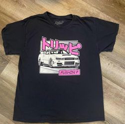 Black and pink graphic Nissan Skyline GT-R shirt