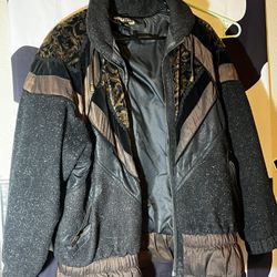 80s Vintage Otello Pelle Puffy Heavy Bomber Jacket Coat Size Medium Animal Print