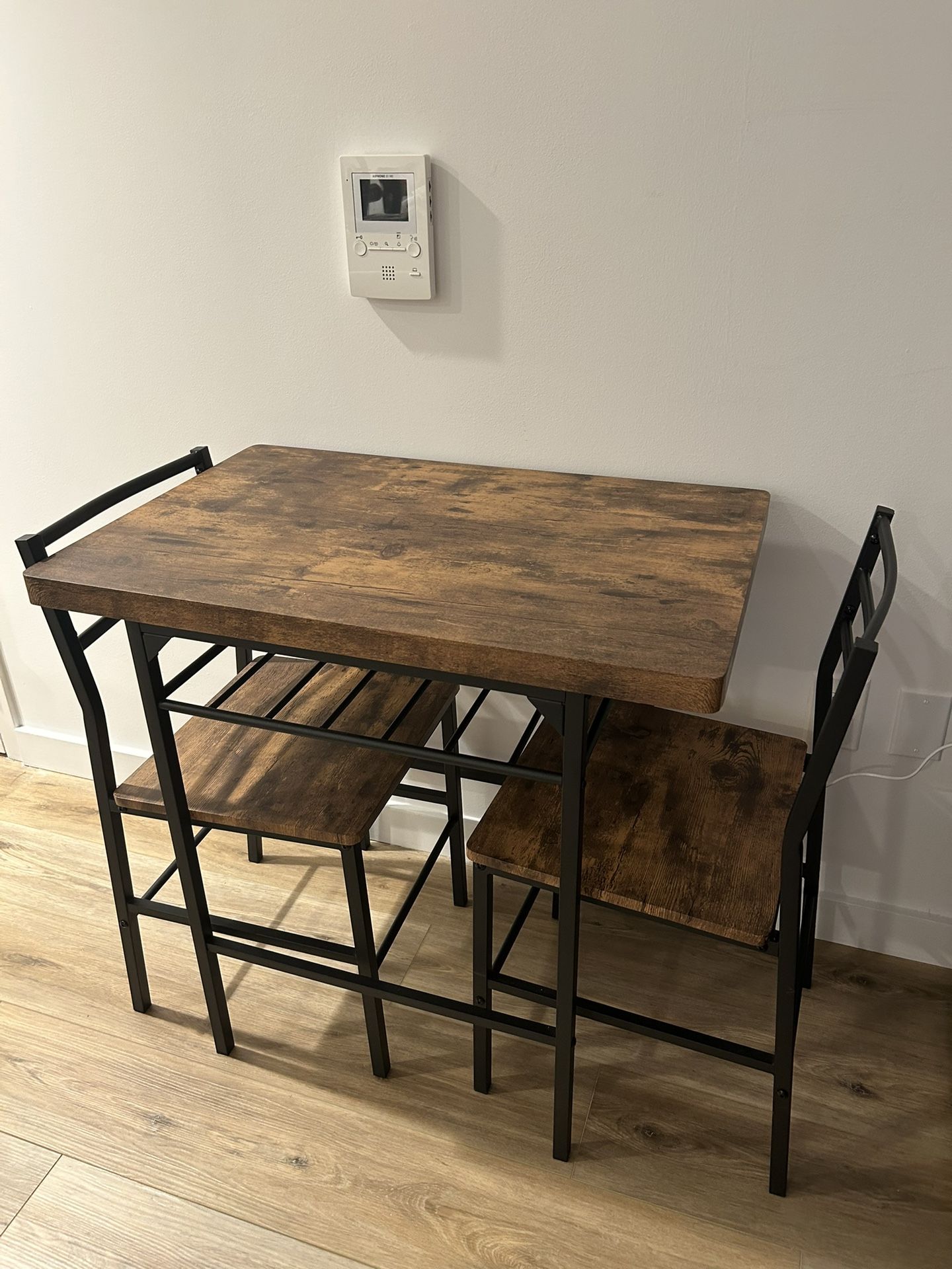 3 Piece Dining Set: Medium Brown/Black Dining Table & 2 Chairs (Like New - Great condition)