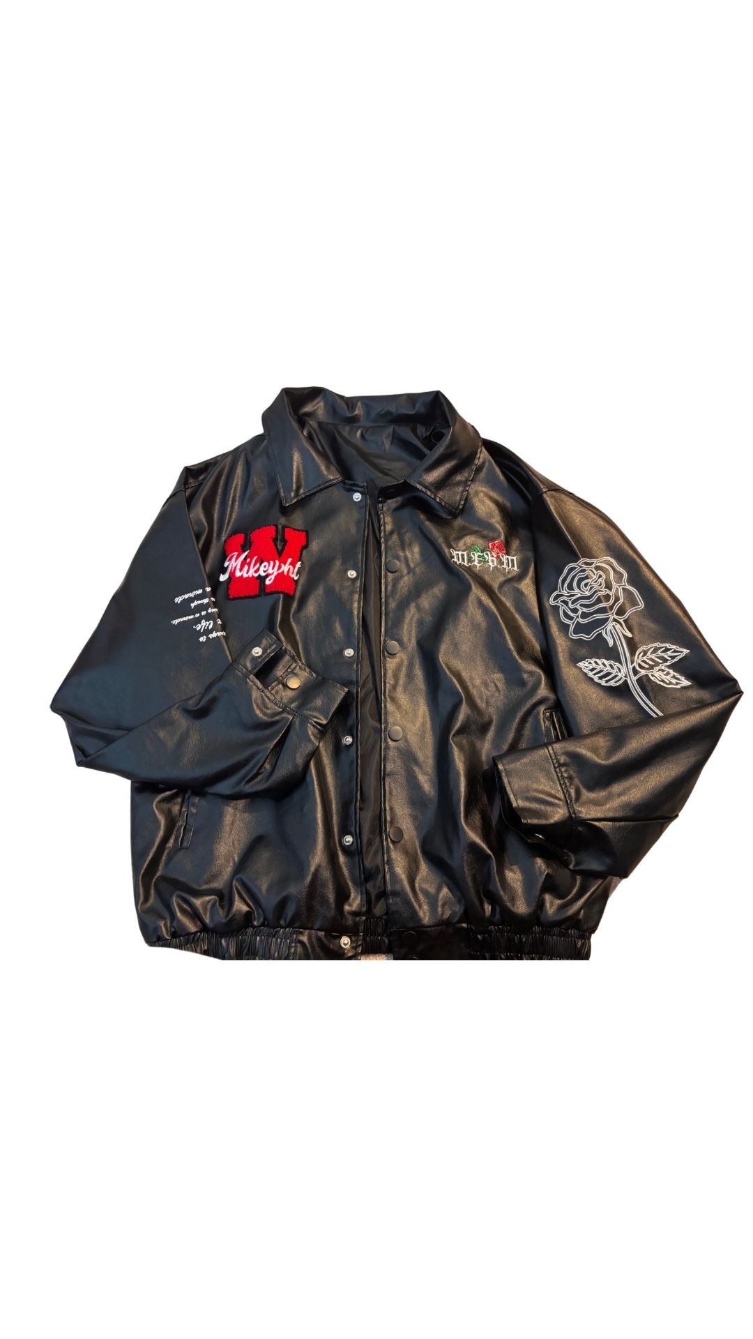 Black Leather Jacket with Embroidery