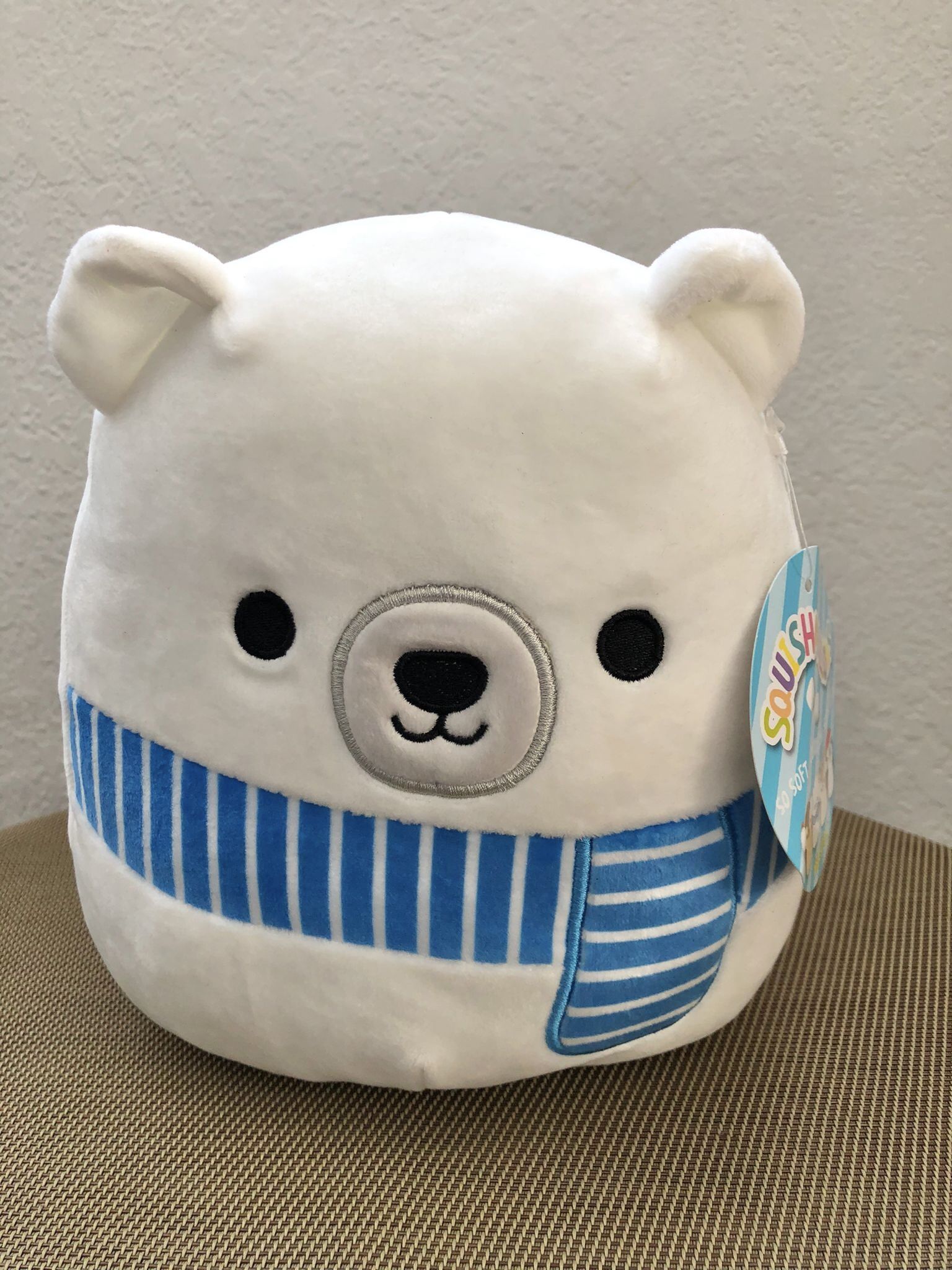 "Squishmallows Brooke The Polar Bear Plush 8"" Stuffed Animal Toy with Blue Scarf"