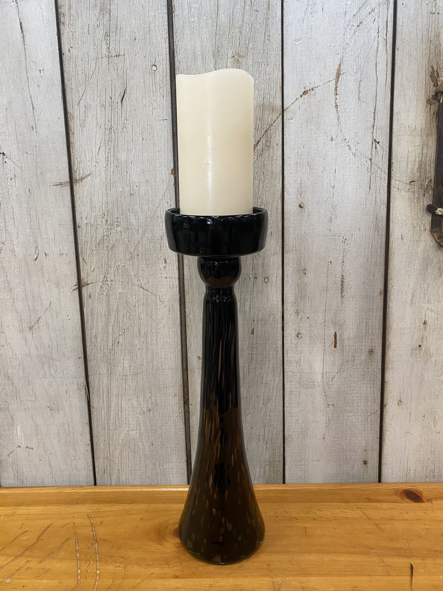 Glass Candle Holder Black w/ Shimmer 