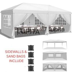 10x20 White Gazebo Wedding Party Tent Used Canopy  With 4 Windows & 2 Sidewalls -6 (FOR SALE) Carpa