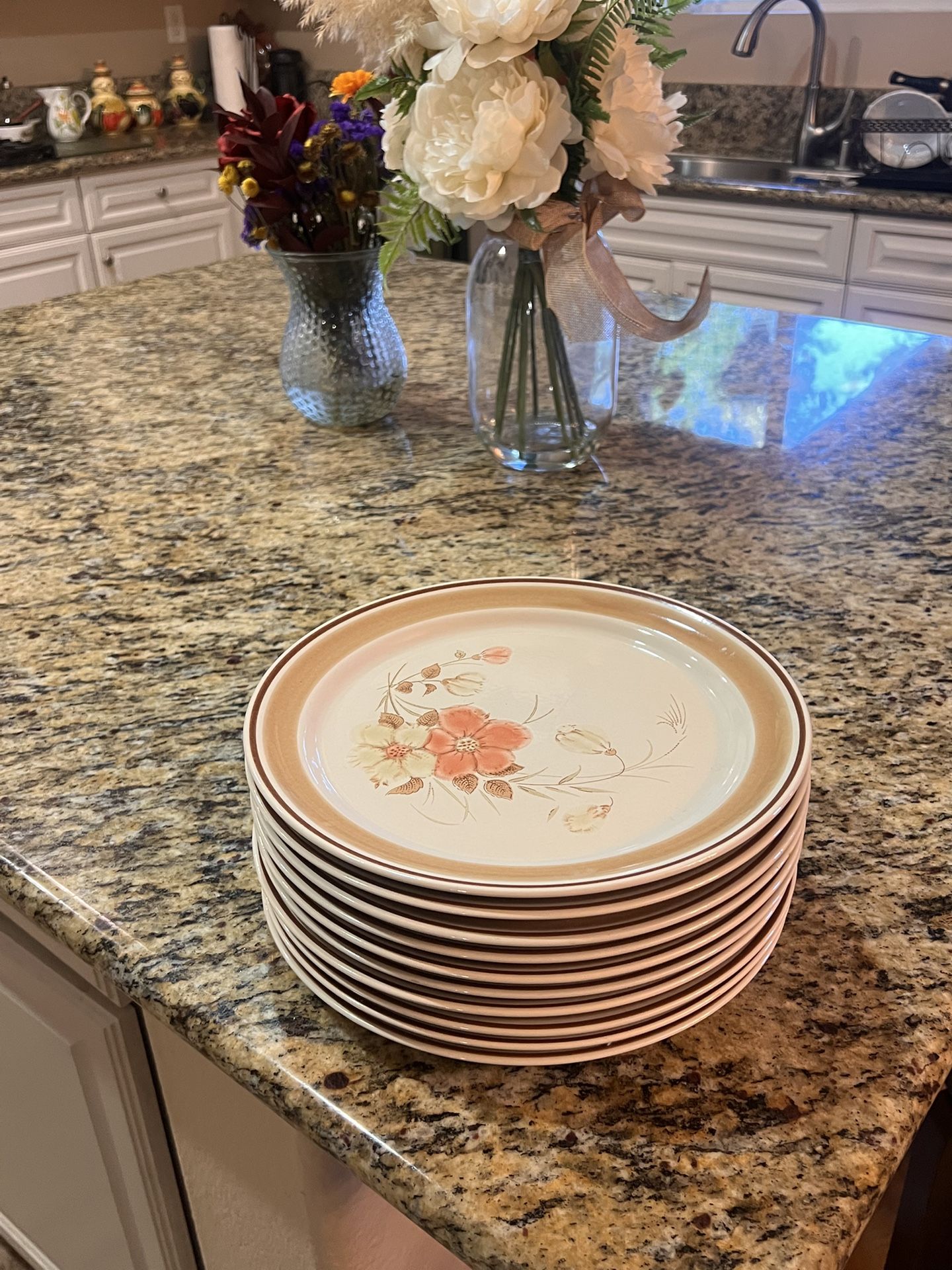 10” Vintage Hand Decorated Stoneware Plates