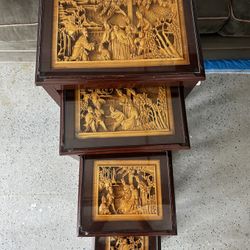 Asian Carved Nesting Tables - Set of 4