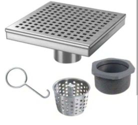 Reln 6 in. x 6 in. Stainless Steel Square Shower Drain with Square Pattern Drain Cover